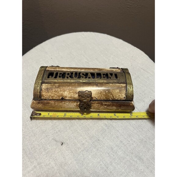 Jewelry Box Vintage Jerusalem with Brass Copper Ornament Hand Made - Picture 9 of 11